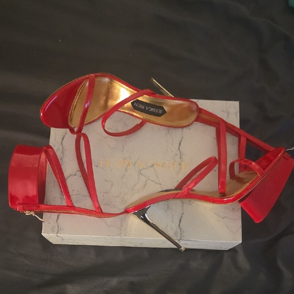 Jessica Rich Vibrant Red Strappy Heels - Picture 8 of 9